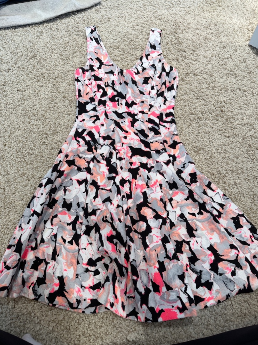 Aqua Sleeveless Abstract Print Dress - Pink Black Gray